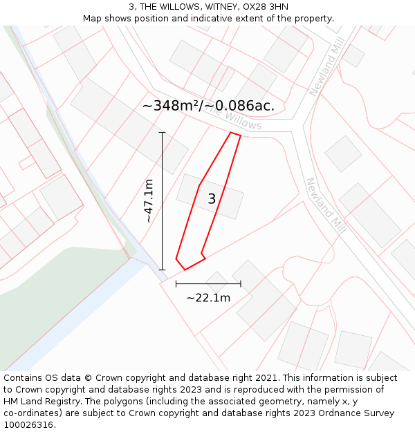 3, THE WILLOWS, WITNEY, OX28 3HN: Plot and title map