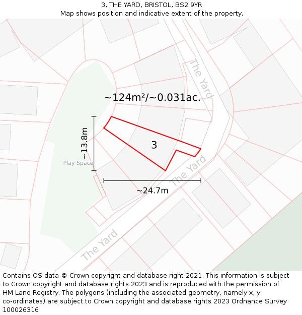 3, THE YARD, BRISTOL, BS2 9YR: Plot and title map