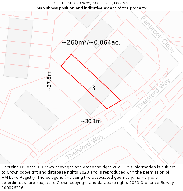 3, THELSFORD WAY, SOLIHULL, B92 9NL: Plot and title map