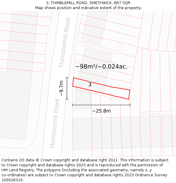 3, THIMBLEMILL ROAD, SMETHWICK, B67 5QR: Plot and title map