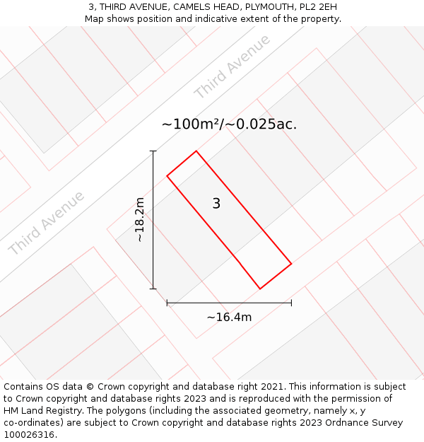 3, THIRD AVENUE, CAMELS HEAD, PLYMOUTH, PL2 2EH: Plot and title map