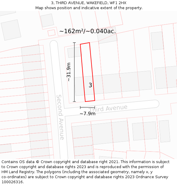 3, THIRD AVENUE, WAKEFIELD, WF1 2HX: Plot and title map