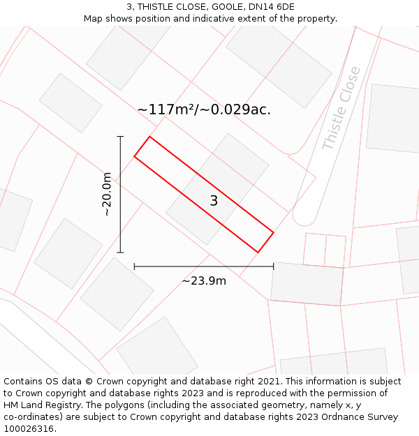 3, THISTLE CLOSE, GOOLE, DN14 6DE: Plot and title map