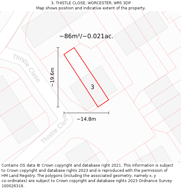 3, THISTLE CLOSE, WORCESTER, WR5 3DP: Plot and title map