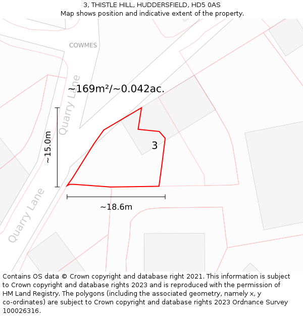 3, THISTLE HILL, HUDDERSFIELD, HD5 0AS: Plot and title map