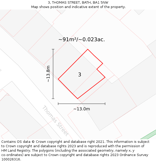 3, THOMAS STREET, BATH, BA1 5NW: Plot and title map