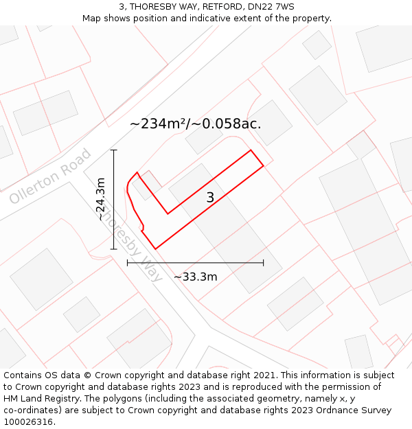 3, THORESBY WAY, RETFORD, DN22 7WS: Plot and title map