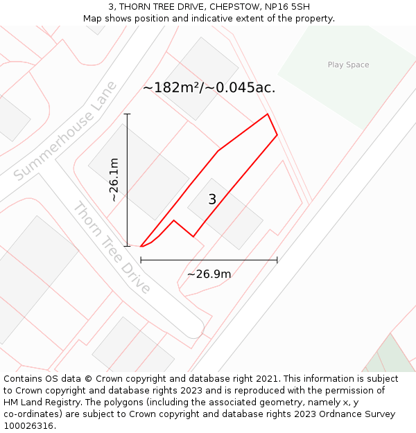 3, THORN TREE DRIVE, CHEPSTOW, NP16 5SH: Plot and title map