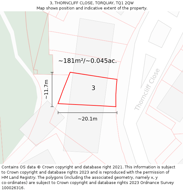 3, THORNCLIFF CLOSE, TORQUAY, TQ1 2QW: Plot and title map