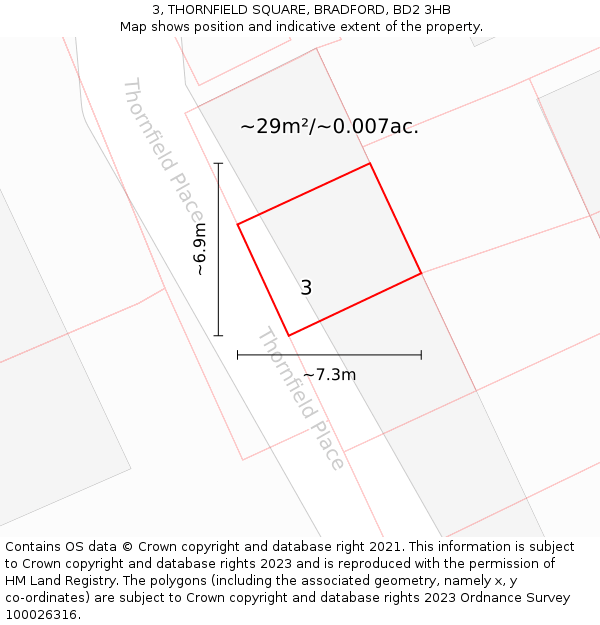 3, THORNFIELD SQUARE, BRADFORD, BD2 3HB: Plot and title map