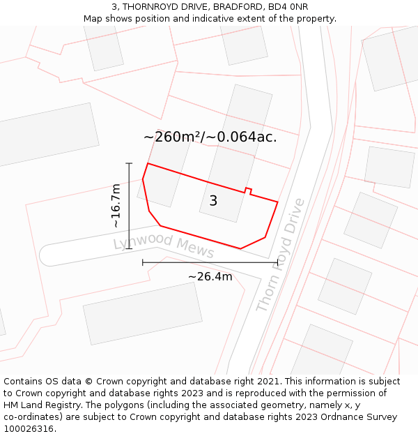 3, THORNROYD DRIVE, BRADFORD, BD4 0NR: Plot and title map
