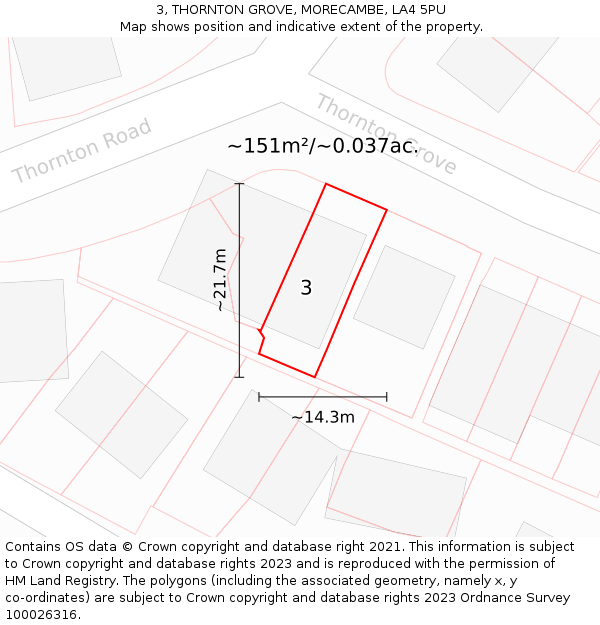3, THORNTON GROVE, MORECAMBE, LA4 5PU: Plot and title map