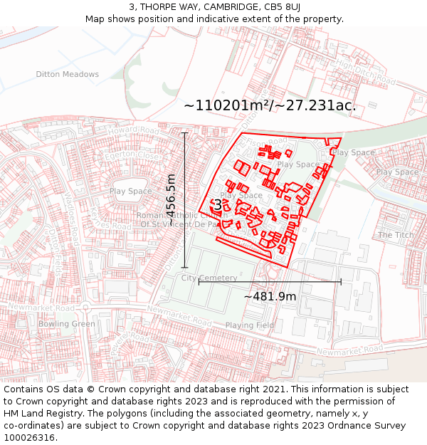 3, THORPE WAY, CAMBRIDGE, CB5 8UJ: Plot and title map