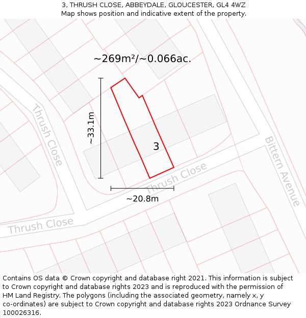3, THRUSH CLOSE, ABBEYDALE, GLOUCESTER, GL4 4WZ: Plot and title map