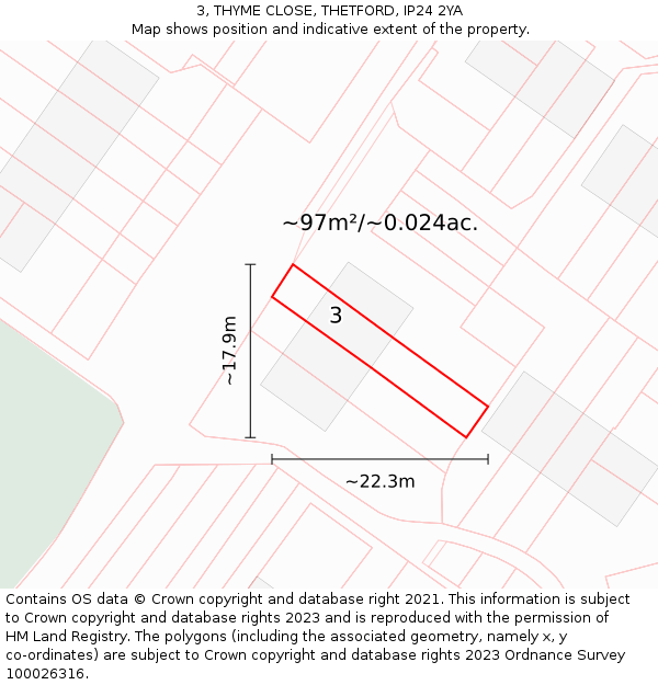 3, THYME CLOSE, THETFORD, IP24 2YA: Plot and title map