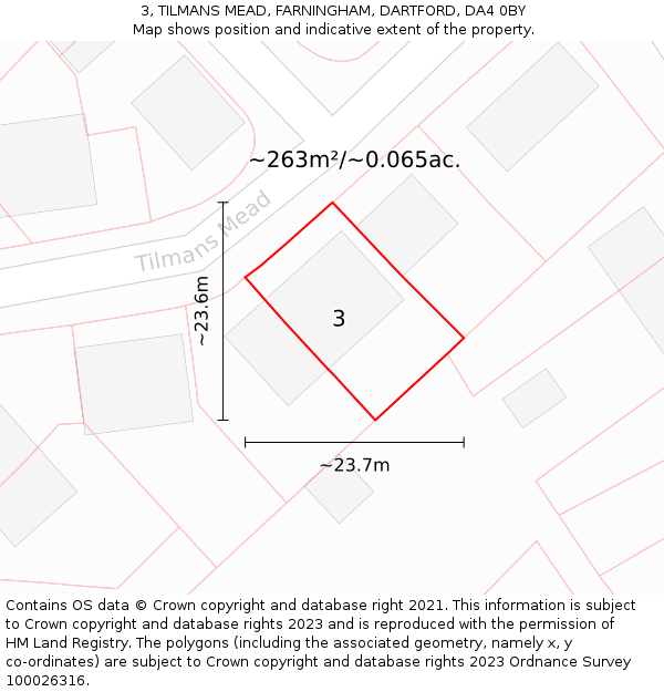 3, TILMANS MEAD, FARNINGHAM, DARTFORD, DA4 0BY: Plot and title map