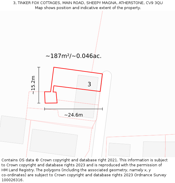 3, TINKER FOX COTTAGES, MAIN ROAD, SHEEPY MAGNA, ATHERSTONE, CV9 3QU: Plot and title map
