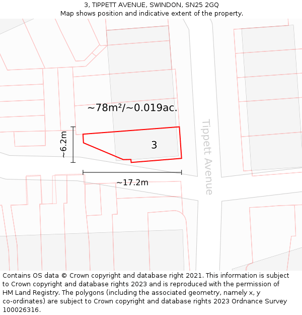 3, TIPPETT AVENUE, SWINDON, SN25 2GQ: Plot and title map