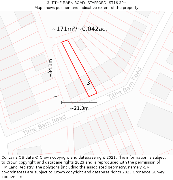 3, TITHE BARN ROAD, STAFFORD, ST16 3PH: Plot and title map