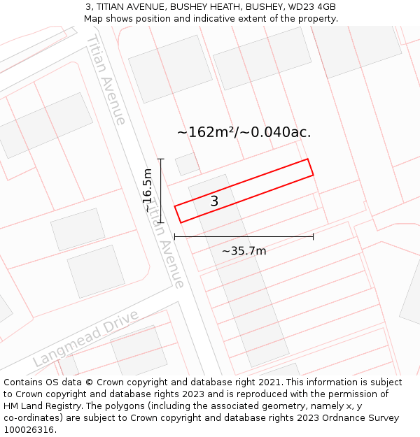 3, TITIAN AVENUE, BUSHEY HEATH, BUSHEY, WD23 4GB: Plot and title map