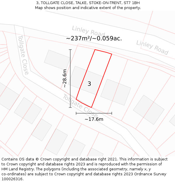 3, TOLLGATE CLOSE, TALKE, STOKE-ON-TRENT, ST7 1BH: Plot and title map