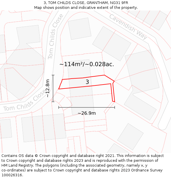 3, TOM CHILDS CLOSE, GRANTHAM, NG31 9FR: Plot and title map