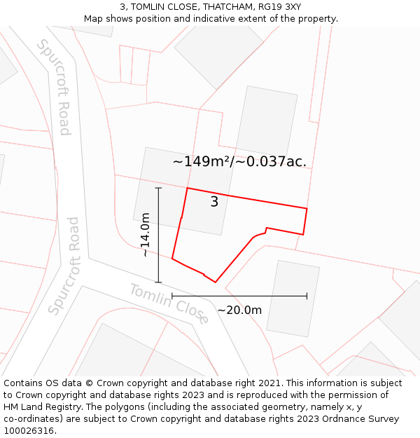 3, TOMLIN CLOSE, THATCHAM, RG19 3XY: Plot and title map
