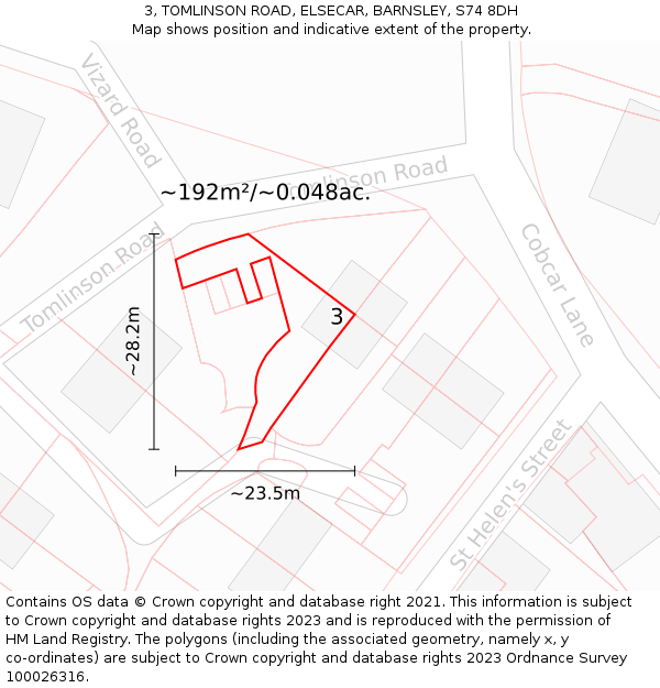 3, TOMLINSON ROAD, ELSECAR, BARNSLEY, S74 8DH: Plot and title map