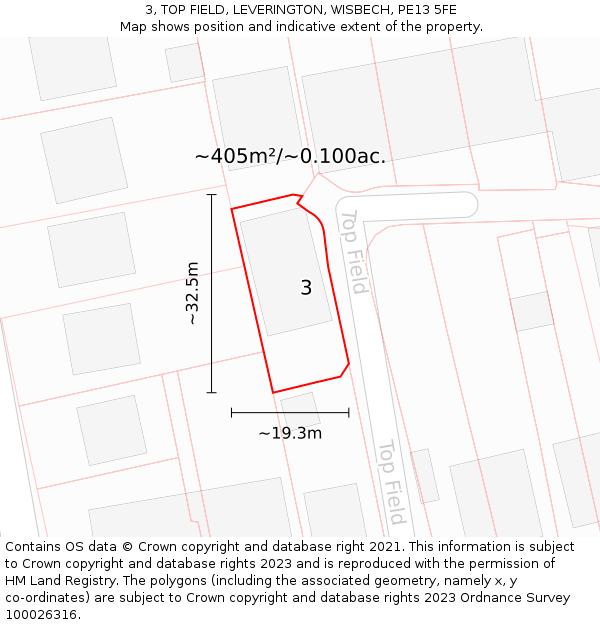 3, TOP FIELD, LEVERINGTON, WISBECH, PE13 5FE: Plot and title map