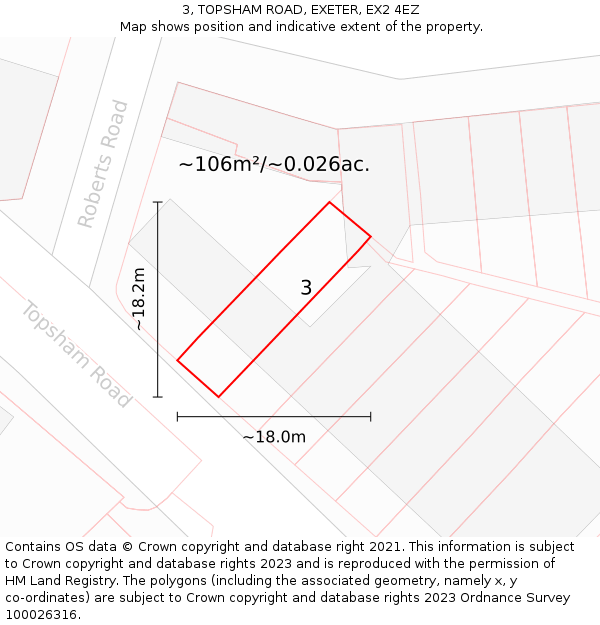 3, TOPSHAM ROAD, EXETER, EX2 4EZ: Plot and title map