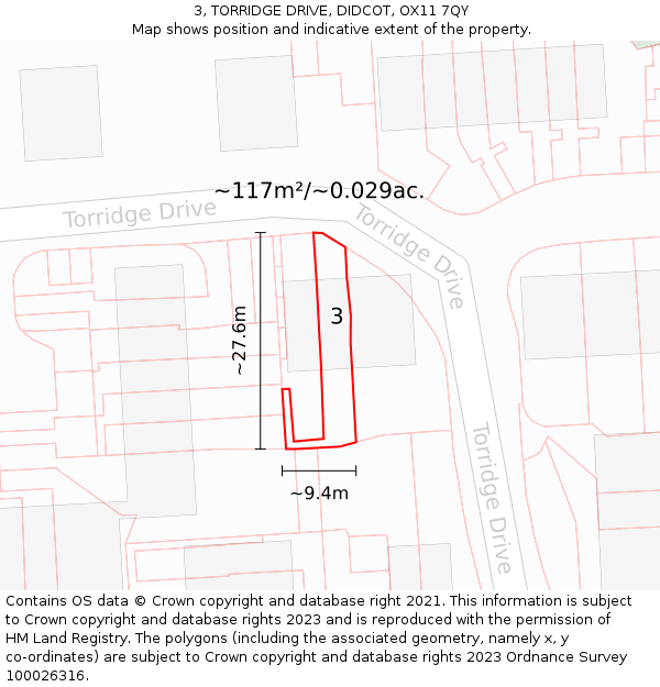 3, TORRIDGE DRIVE, DIDCOT, OX11 7QY: Plot and title map