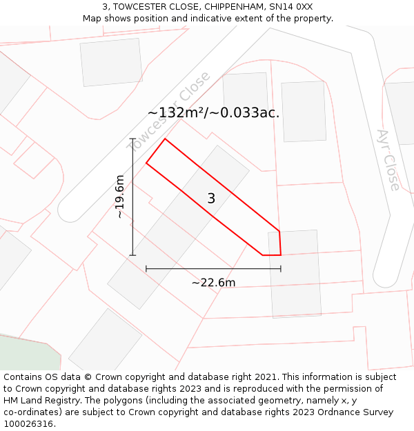 3, TOWCESTER CLOSE, CHIPPENHAM, SN14 0XX: Plot and title map