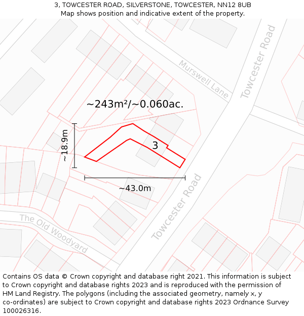 3, TOWCESTER ROAD, SILVERSTONE, TOWCESTER, NN12 8UB: Plot and title map