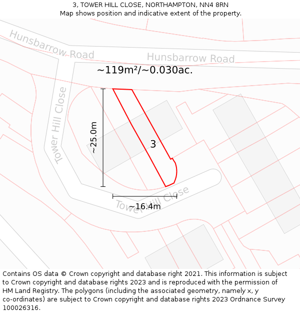 3, TOWER HILL CLOSE, NORTHAMPTON, NN4 8RN: Plot and title map