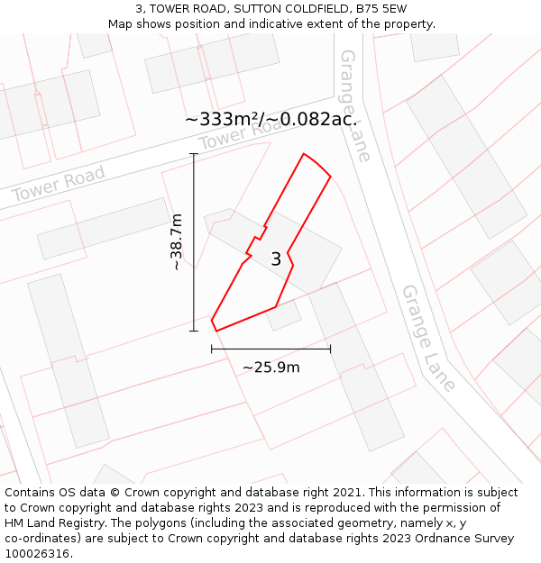 3, TOWER ROAD, SUTTON COLDFIELD, B75 5EW: Plot and title map