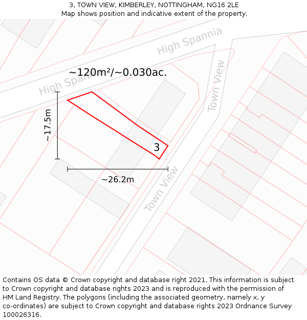 3, TOWN VIEW, KIMBERLEY, NOTTINGHAM, NG16 2LE: Plot and title map