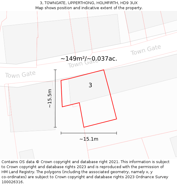 3, TOWNGATE, UPPERTHONG, HOLMFIRTH, HD9 3UX: Plot and title map