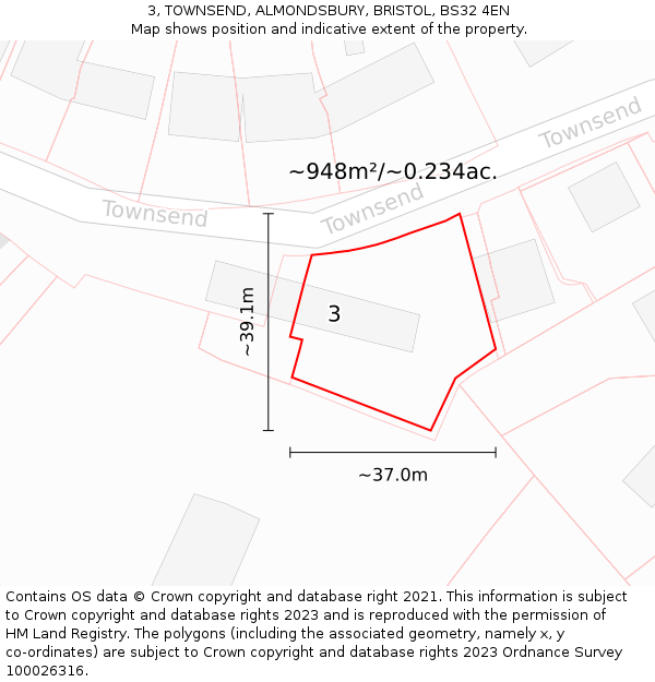 3, TOWNSEND, ALMONDSBURY, BRISTOL, BS32 4EN: Plot and title map
