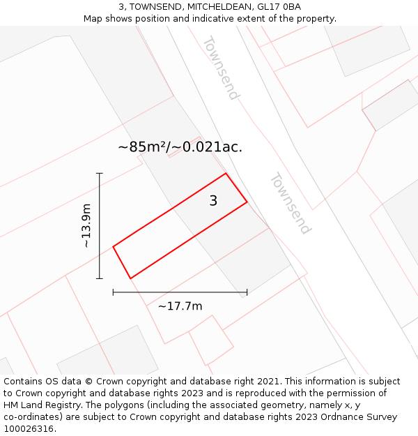 3, TOWNSEND, MITCHELDEAN, GL17 0BA: Plot and title map