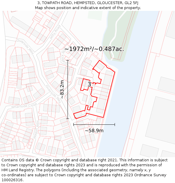 3, TOWPATH ROAD, HEMPSTED, GLOUCESTER, GL2 5FJ: Plot and title map