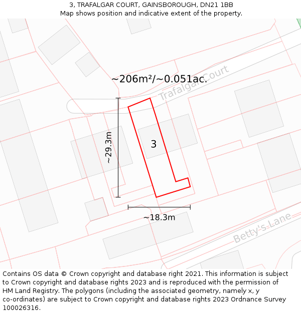 3, TRAFALGAR COURT, GAINSBOROUGH, DN21 1BB: Plot and title map