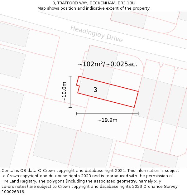 3, TRAFFORD WAY, BECKENHAM, BR3 1BU: Plot and title map