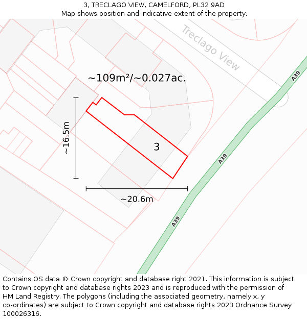 3, TRECLAGO VIEW, CAMELFORD, PL32 9AD: Plot and title map