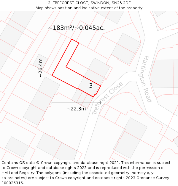 3, TREFOREST CLOSE, SWINDON, SN25 2DE: Plot and title map