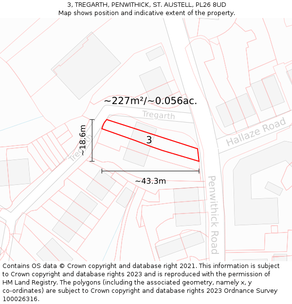3, TREGARTH, PENWITHICK, ST. AUSTELL, PL26 8UD: Plot and title map