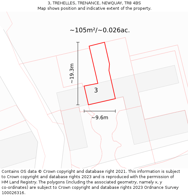 3, TREHELLES, TRENANCE, NEWQUAY, TR8 4BS: Plot and title map