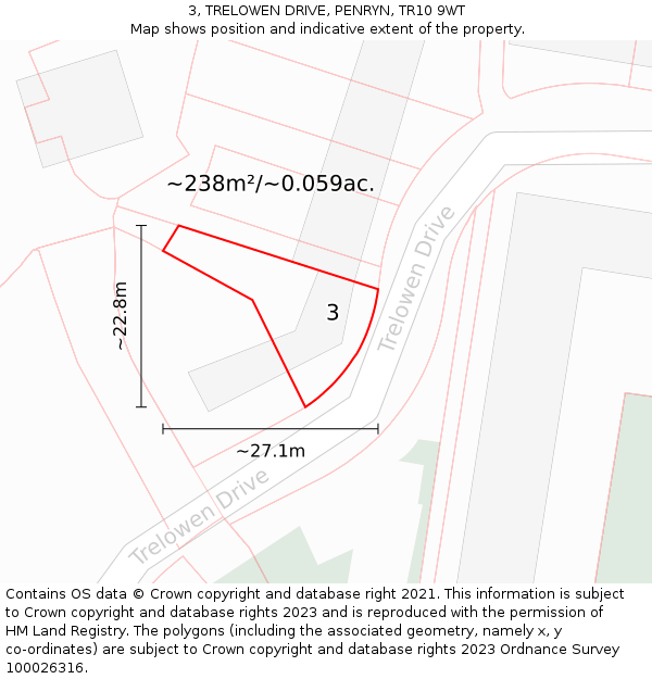 3, TRELOWEN DRIVE, PENRYN, TR10 9WT: Plot and title map