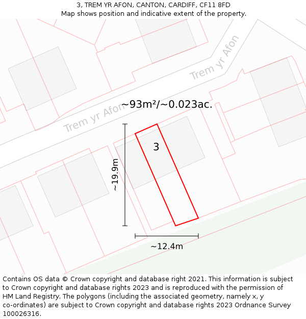 3, TREM YR AFON, CANTON, CARDIFF, CF11 8FD: Plot and title map