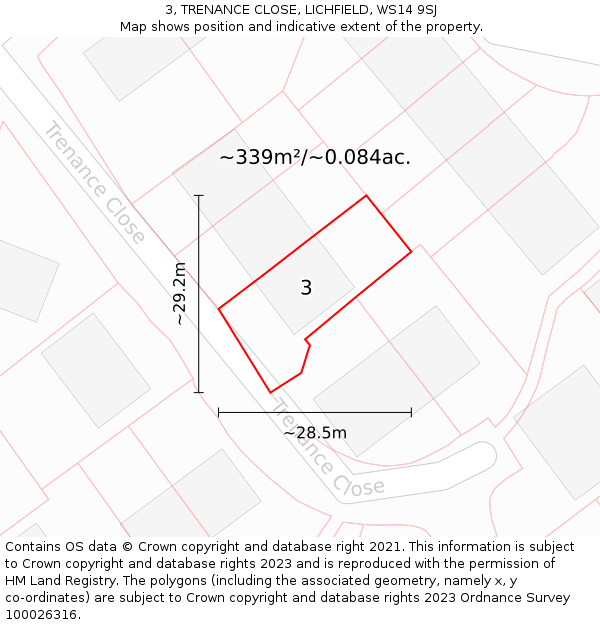 3, TRENANCE CLOSE, LICHFIELD, WS14 9SJ: Plot and title map