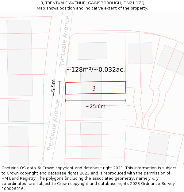 3, TRENTVALE AVENUE, GAINSBOROUGH, DN21 1ZQ: Plot and title map